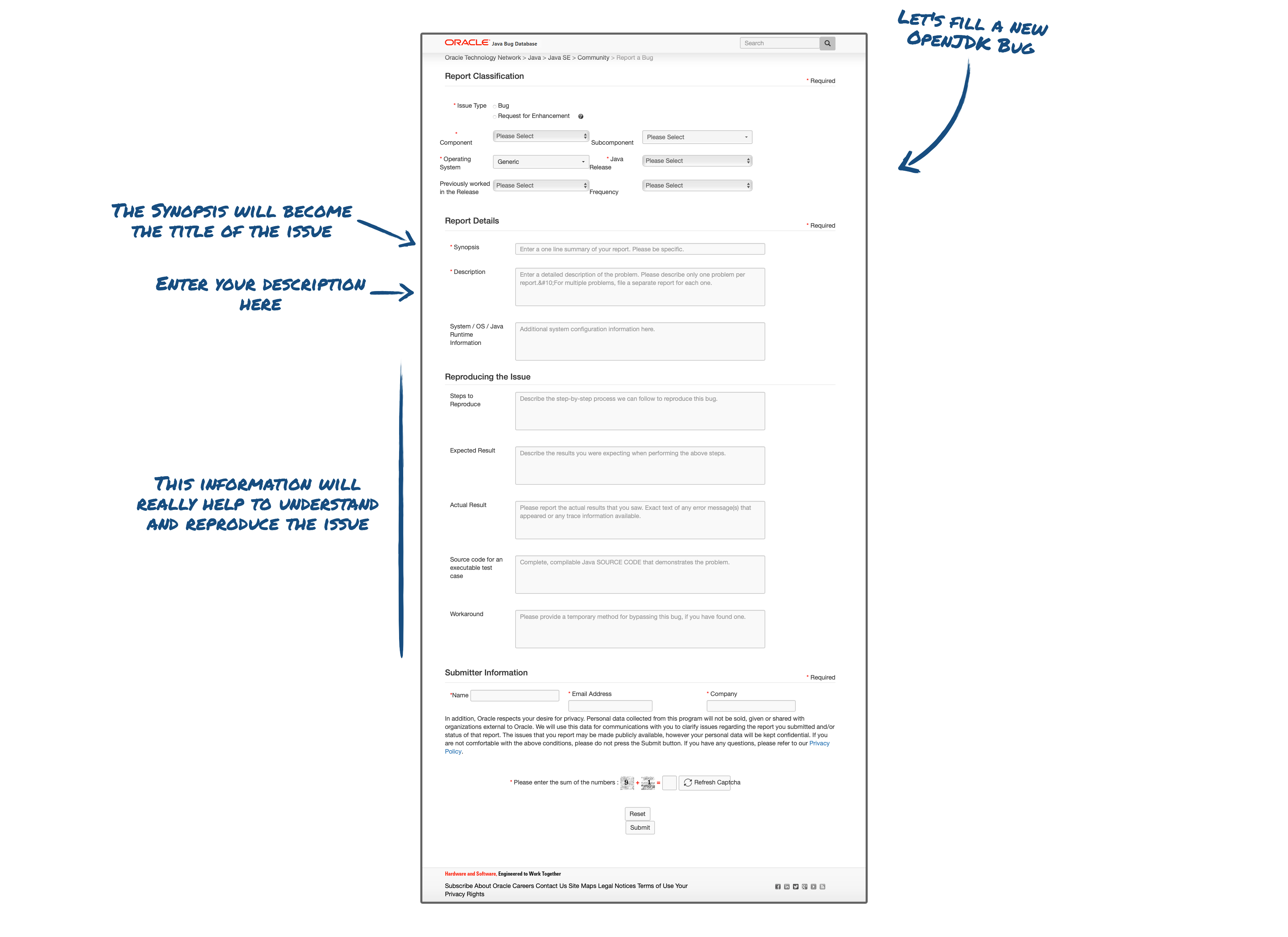 Oracle bugtracker form