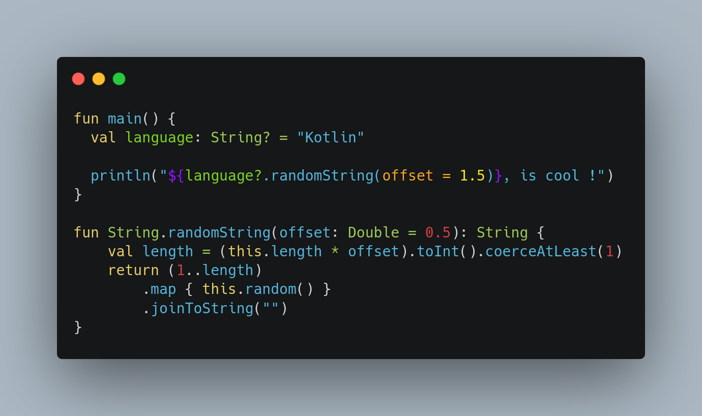Prints a randomized version of the string ‘Kotlin’.