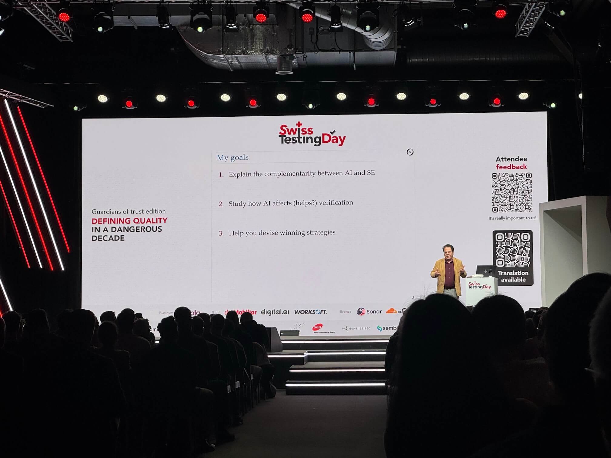 Betrand Meyer during his opening keynote at Swiss Testing Day 2026