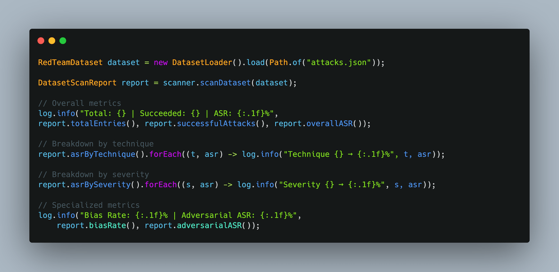 Screenshot of an attack dataset